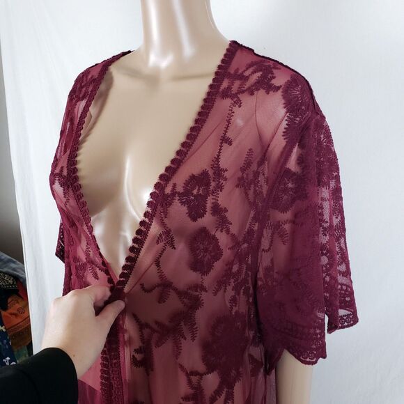 Rue 21 Boho Fairy Mesh Kimono Womens S Red Sheer Lace Romantic Festival - Picture 6 of 8